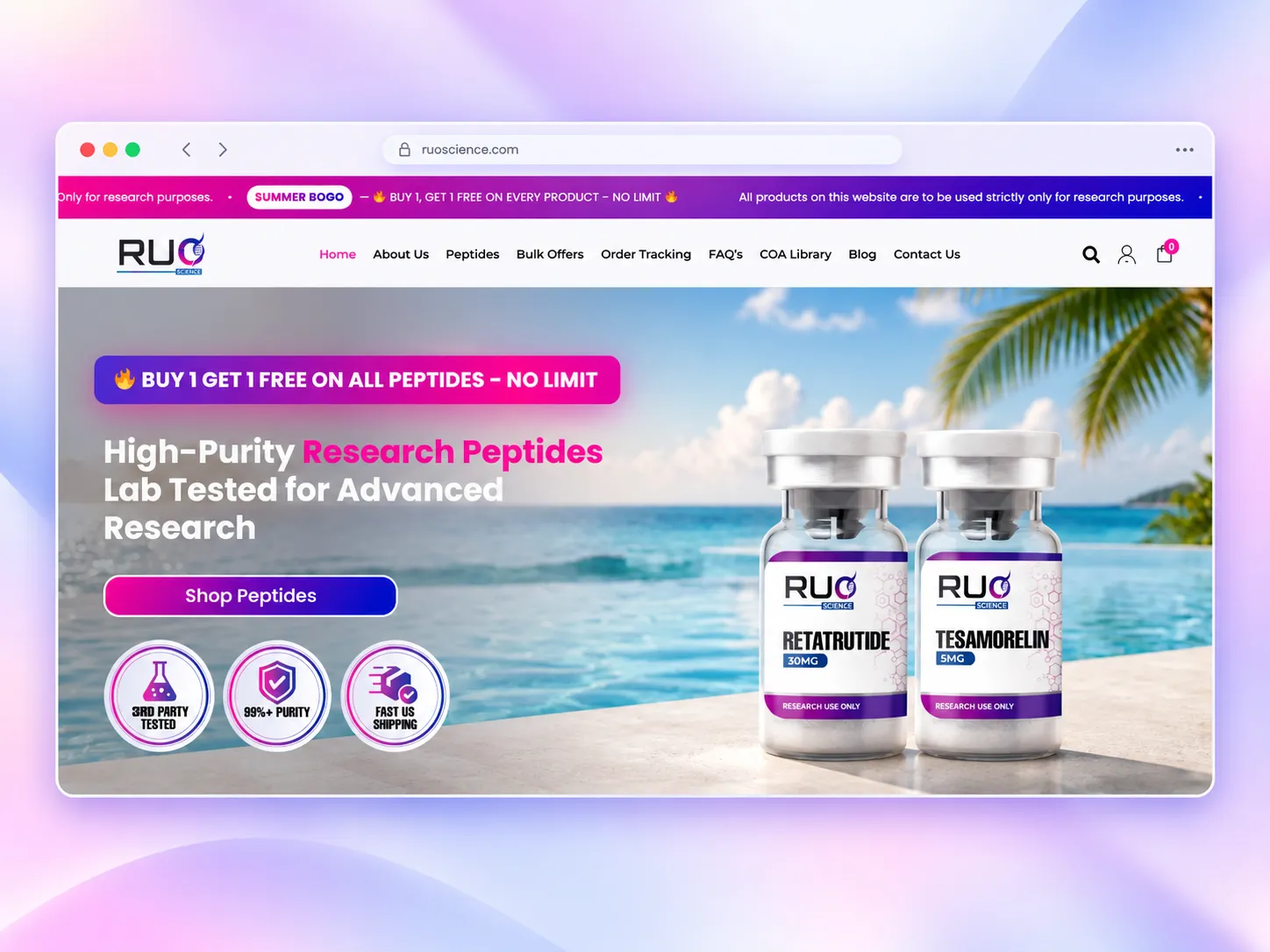 RUO Science — Modern Peptide Research eCommerce Experience
