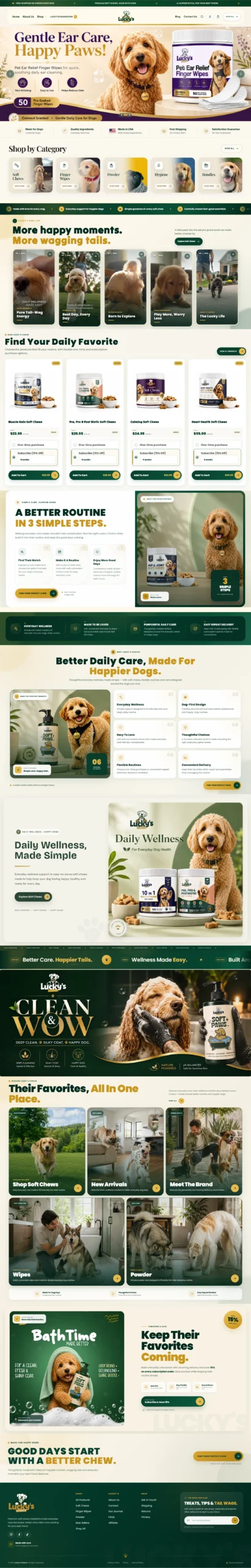 Full-page screenshot of the Lucky’s Choice pet wellness online store